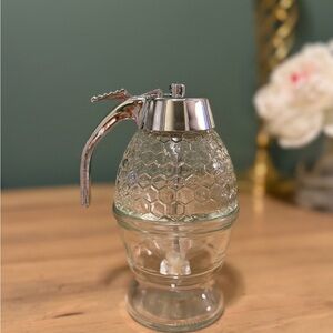 Vintage Glass Honey / Syrup Dispenser – Honeycomb Pattern, No-Drip Trigger Pour